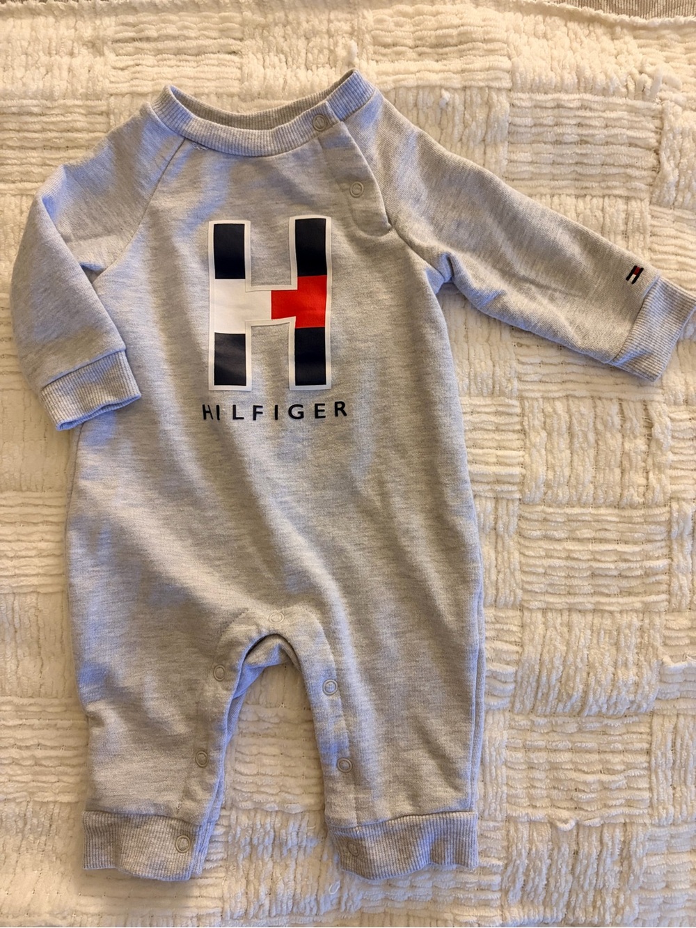 Tommy Hilfiger Light Gray Baby One-Piece with H Logo